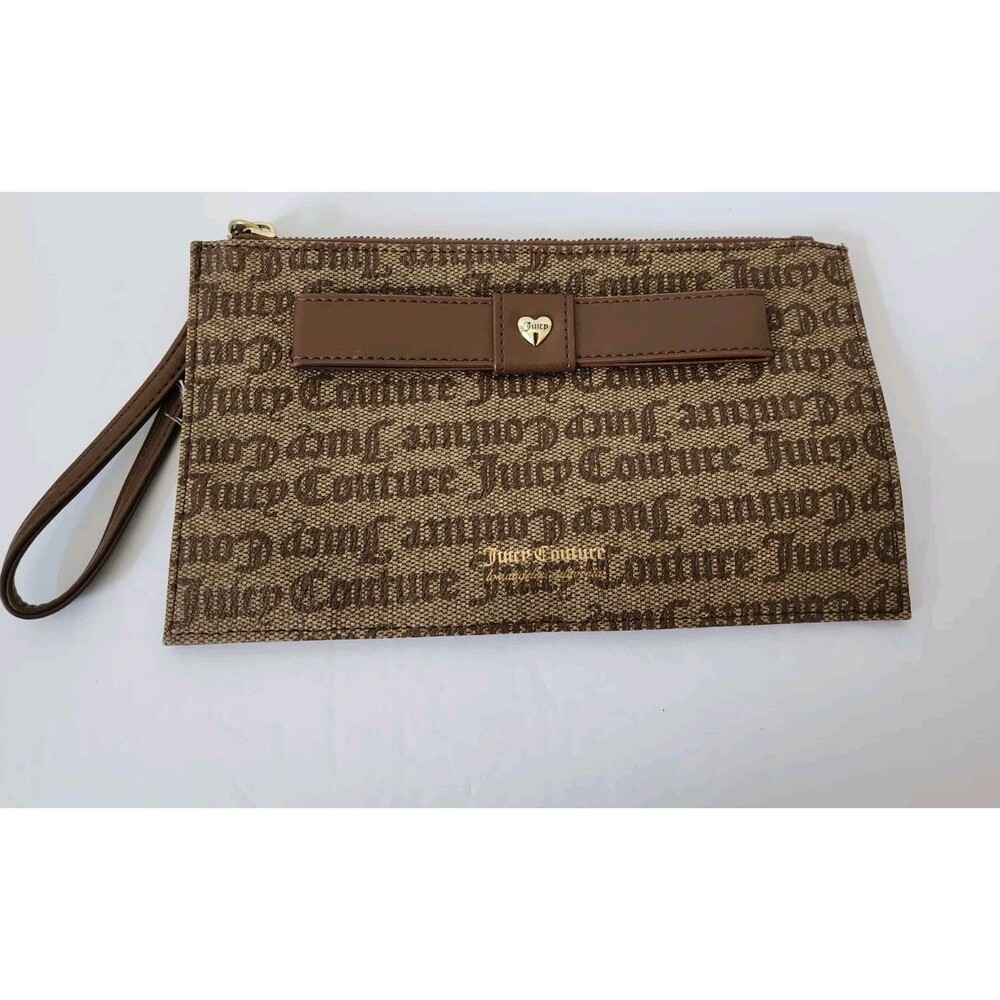 Juicy Couture Gothic Logo Chestnut Wristlet Clutch Organizer Zipper Pouch